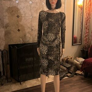 Philosophy leopard print rouched bodycon dress